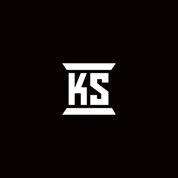 Ksロゴ初期文字モノグラムと柱形デザインテンプレート黒の背景に隔離 — ストックベクタ