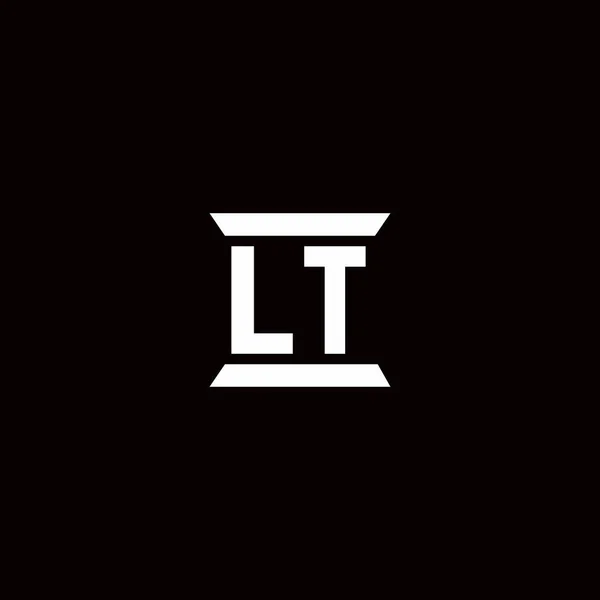 Ltロゴ初期文字モノグラムと柱形デザインテンプレート黒の背景に隔離 — ストックベクタ