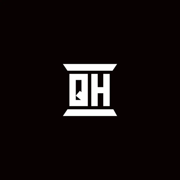 黒の背景に隔離された柱形のデザインテンプレートとQhのロゴ初期文字モノグラム — ストックベクタ