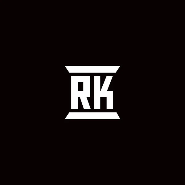 黒い背景に隔離された柱状のデザインテンプレートとRkロゴ初期文字モノグラム — ストックベクタ
