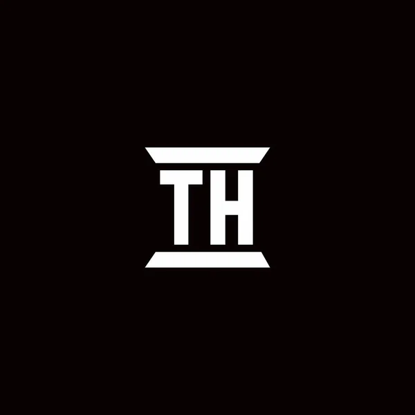 黒の背景に隔離された柱形のデザインテンプレートとThのロゴ初期文字モノグラム — ストックベクタ