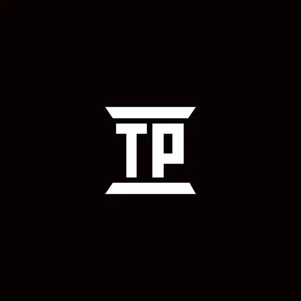Tp标识首字母单字 柱形设计模板隔离在黑色背景中 — 图库矢量图片
