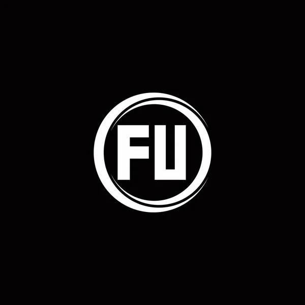 黒い背景に隔離された円スライス丸みを帯びたデザインテンプレートとFuのロゴ初期文字モノグラム — ストックベクタ