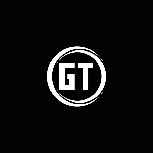 黒の背景に隔離された円スライス丸みを帯びたデザインテンプレートとGtのロゴ初期文字モノグラム — ストックベクタ