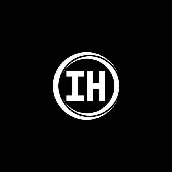 丸スライス丸みを帯びたデザインテンプレート黒の背景に隔離されたIhロゴ初期文字モノグラム — ストックベクタ