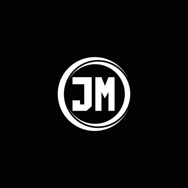 黒い背景に隔離された円スライス丸みを帯びたデザインテンプレートとJmのロゴ初期文字モノグラム — ストックベクタ