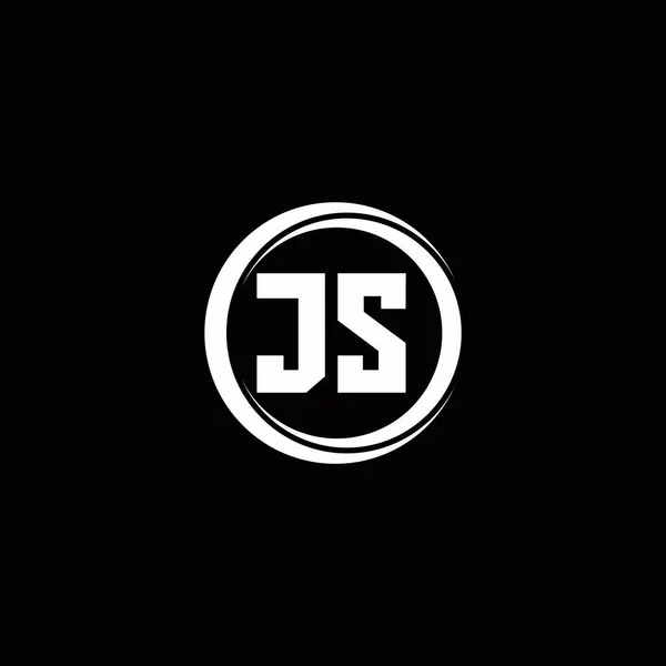 Jsロゴ初期文字モノグラム丸スライス丸みを帯びたデザインテンプレート黒の背景に隔離 — ストックベクタ