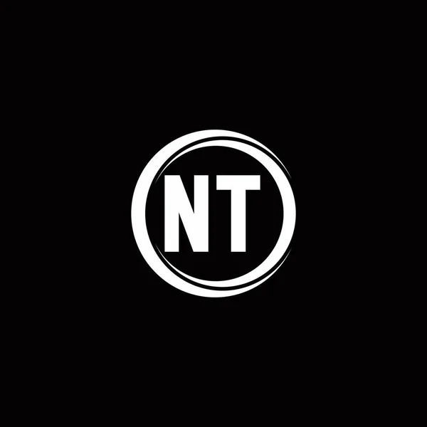 黒の背景に隔離された円スライス丸みを帯びたデザインテンプレートとNtロゴ初期文字モノグラム — ストックベクタ