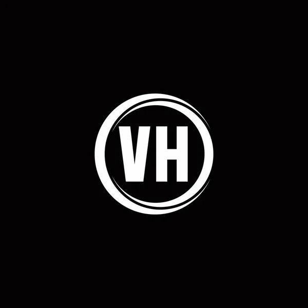 Vh标志首字母单字与圆形片状圆形设计模板分离的黑色背景 — 图库矢量图片