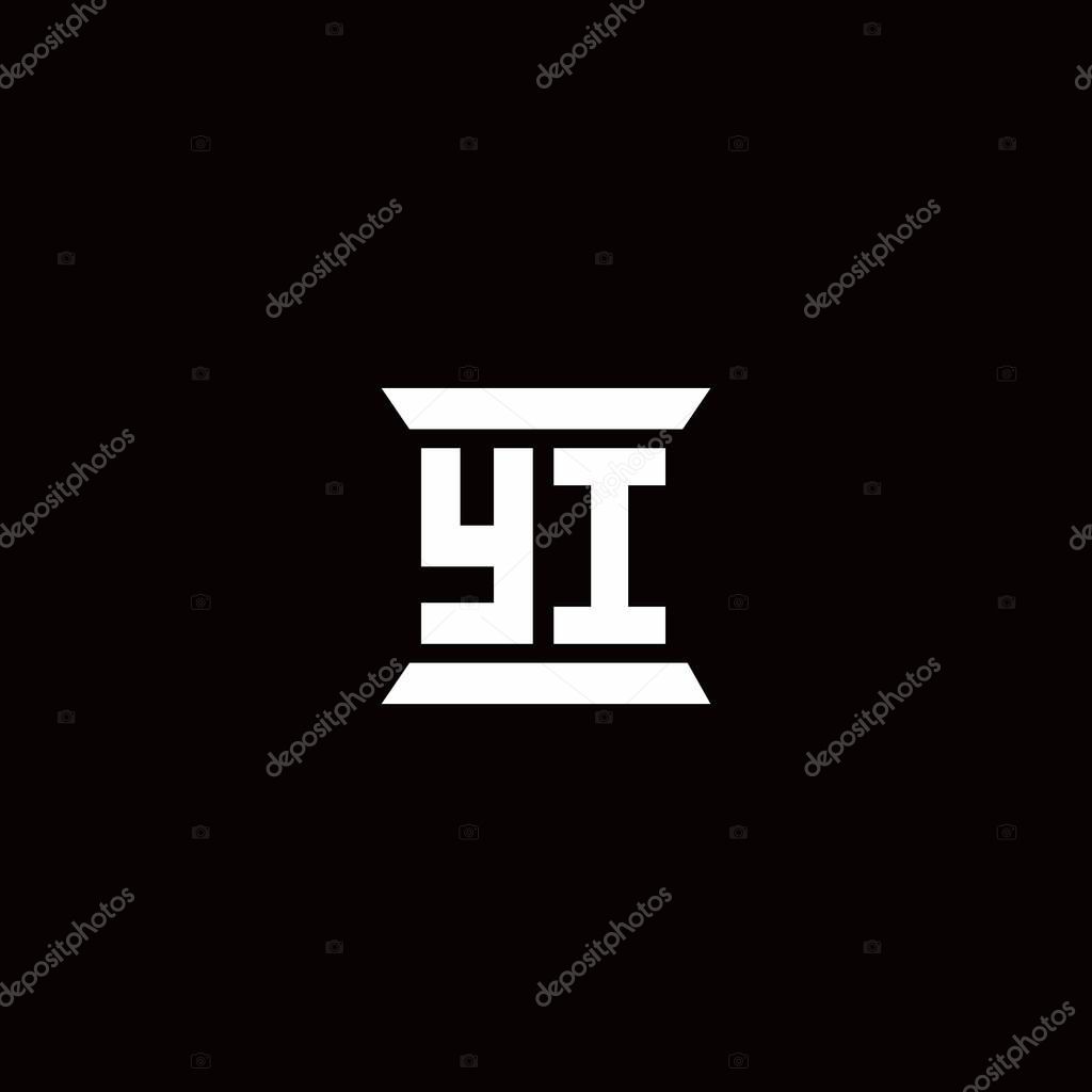 YI logo initial letter monogram with pillar shape design template isolated in black background