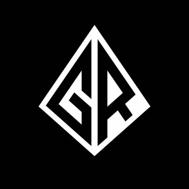 Prizma şekilli tasarım şablonu olan GR logo harfleri monogramı.