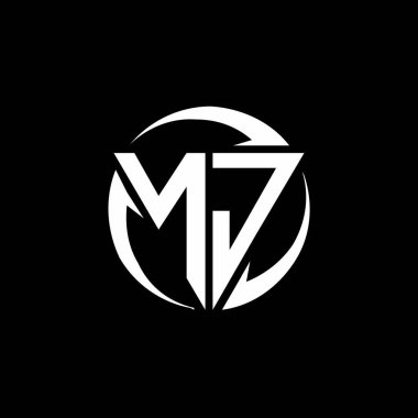 Siyah arkaplanda izole edilmiş üçgen şekilli ve yuvarlak dizayn şablonlu NJ logosu