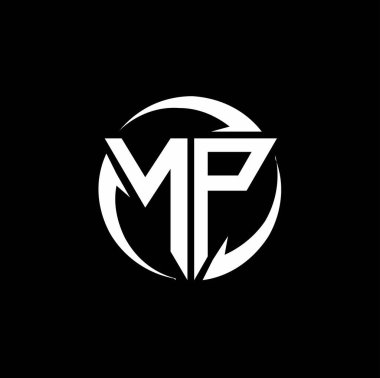 Üçgen şekilli NP logosu ve siyah arkaplanda izole edilmiş yuvarlak tasarım şablonu