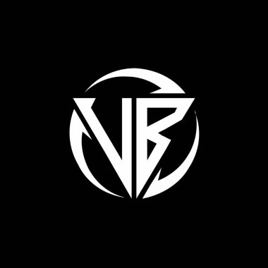 Üçgen şekilli VB logosu ve siyah arkaplanda izole edilmiş yuvarlak tasarım şablonu