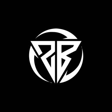 Üçgen şekilli ZB logosu ve siyah arkaplanda izole edilmiş yuvarlak tasarım şablonu