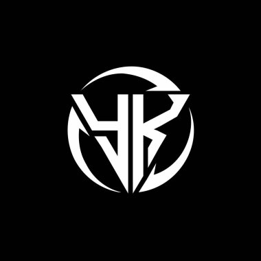 Üçgen şekilli YK logosu ve siyah arkaplanda izole edilmiş yuvarlak tasarım şablonu