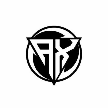 Üçgen şekilli AX logosu ve beyaz arkaplanda izole edilmiş yuvarlak tasarım şablonu