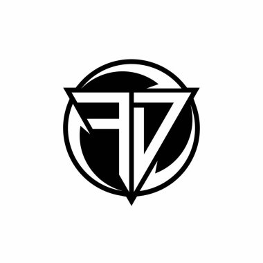 Beyaz arkaplanda izole edilmiş üçgen şekilli FD logosu ve yuvarlak dizayn şablonu