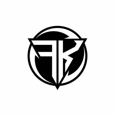 Üçgen şekilli FK logosu ve beyaz arkaplanda izole edilmiş yuvarlak tasarım şablonu