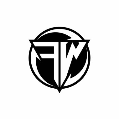 Üçgen şekilli FW logosu ve beyaz arkaplanda izole edilmiş yuvarlak tasarım şablonu