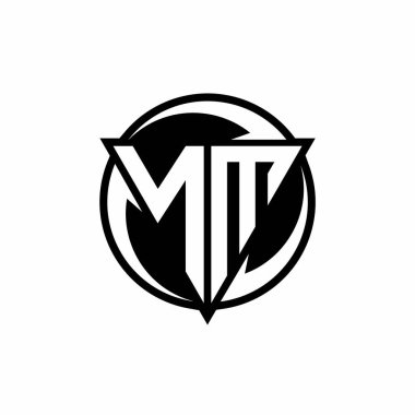 Beyaz arkaplanda izole edilmiş üçgen şekilli ve yuvarlak dizayn şablonlu NM logosu