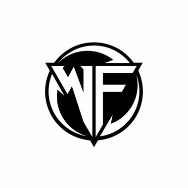 Üçgen şekilli WF logosu ve beyaz arkaplanda izole edilmiş yuvarlak tasarım şablonu