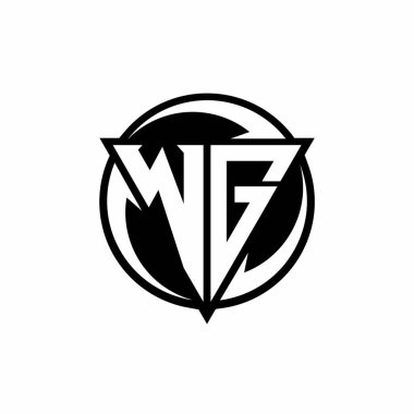 Üçgen şekilli WG logosu ve beyaz arkaplanda izole edilmiş yuvarlak tasarım şablonu