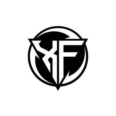 Üçgen şekilli XF logosu ve beyaz arkaplanda izole edilmiş yuvarlak tasarım şablonu