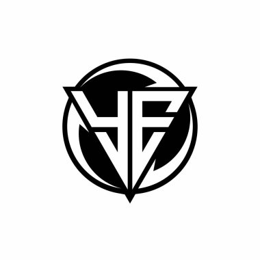 Beyaz arkaplanda izole edilmiş üçgen şekilli ve yuvarlak dizayn şablonlu YE logosu