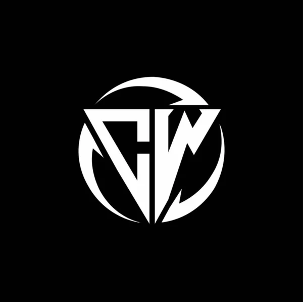 Logo Trójkątnym Kształtem Okrągłym Szablonem Projektu Izolowanym Czarnym Tle — Wektor stockowy