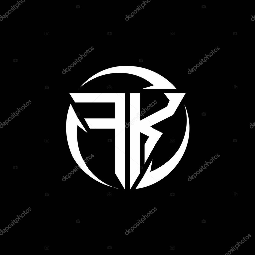 FK logo with triangle shape and circle rounded design template isolated on black background