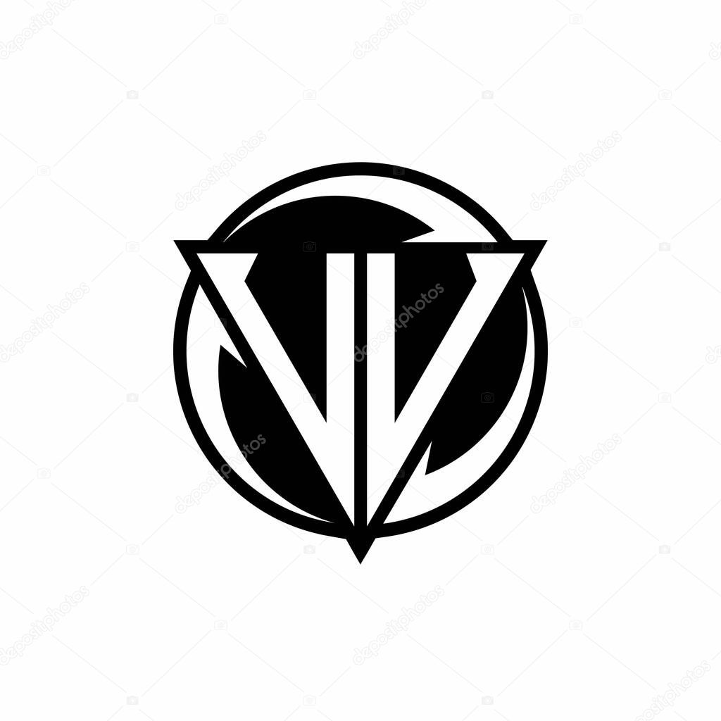VV logo with triangle shape and circle rounded design template isolated on white background