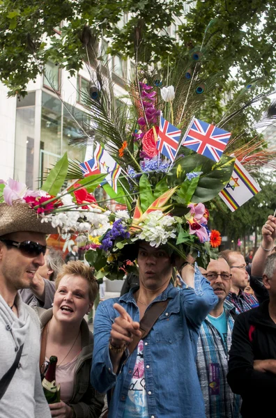 Elaborately dressed participant, during Gay Pride Parade — Stock Photo, Image