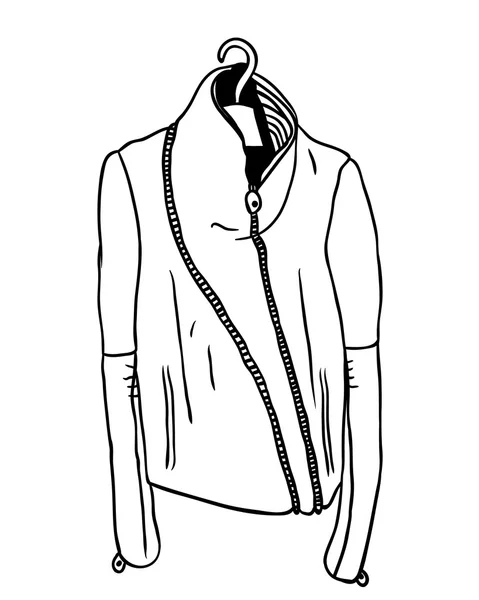 Ilustración hecha a mano. Trabajo creativo de arte de contorno negro. Dibujo de moda de tinta. Chaqueta de cuero Vector — Foto de Stock