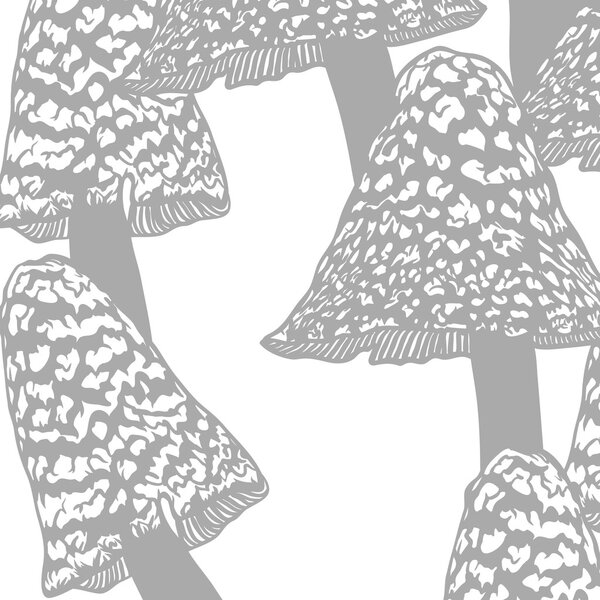 Ручной рисунок вектора. Бесшовный рисунок колдовства с мистическими грибами. Творчество чёрного контура
