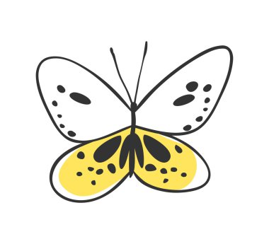 İzole kelebek. El vektör çizim çekilmiş. Dekoratif elemanları tasarımı için. Siyah kontur çizim. Yaratıcı mürekkep sanat eseri
