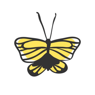 İzole kelebek. El vektör çizim çekilmiş. Dekoratif elemanları tasarımı için. Siyah kontur çizim. Yaratıcı mürekkep sanat eseri