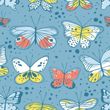 Kelebek ile Seamless modeli. El vektör çizim çekilmiş. Dekoratif elemanları tasarımı için. Siyah kontur çizim. Yaratıcı mürekkep sanat eseri