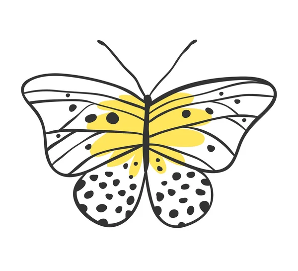 Mariposa aislada. Ilustración vectorial dibujada a mano. Elementos decorativos para el diseño. Dibujo de contorno negro. Tinta creativa obra de arte — Vector de stock