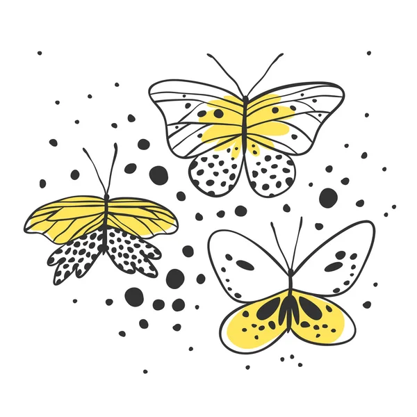 Conjunto de borboleta. Ilustração vetorial desenhada à mão. Elementos decorativos para design. Desenho de contorno preto. Tinta criativa obra de arte —  Vetores de Stock