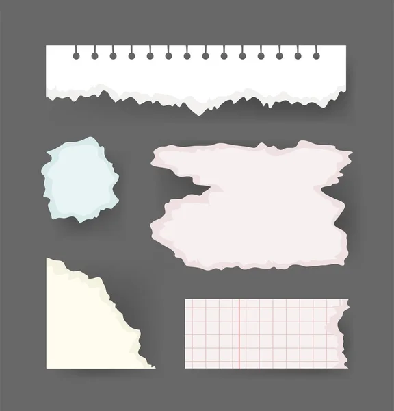 Vector Illustration Clip Art Scraps Papers Set Van Notitieboekjes Gescheurde — Stockvector