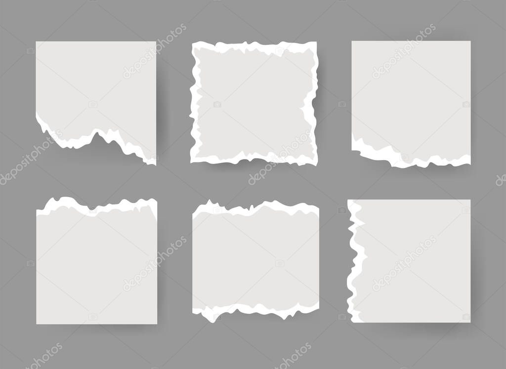 Vector Illustration Clip Art Scraps Papers. Set of Notebook Pieces. Torn Page Isolated Objects
