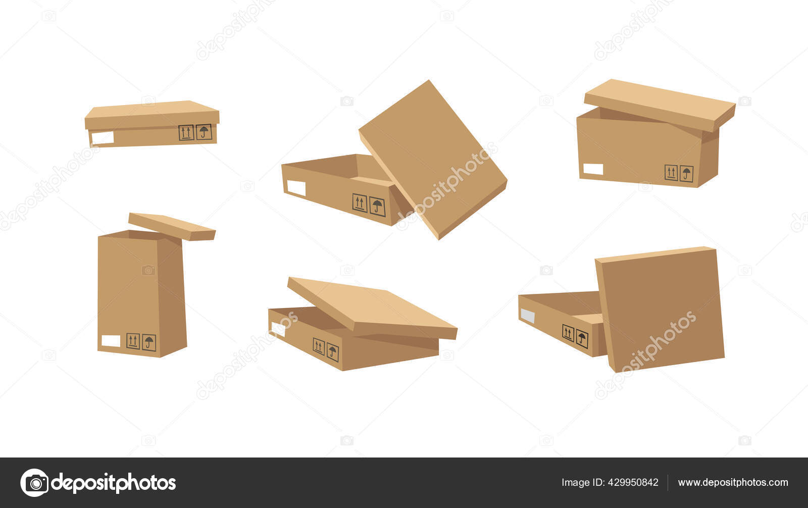 Carton Open Closed Recycling Boxes Set Cartoon Style Illustration Delivery Vector Image By C Pomolchim Vector Stock