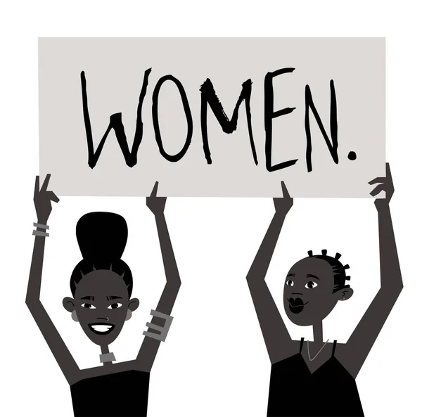 Joven Personaje Negro Mujer Con Cartel Cartoon Style Girls Feminism — Archivo Imágenes Vectoriales