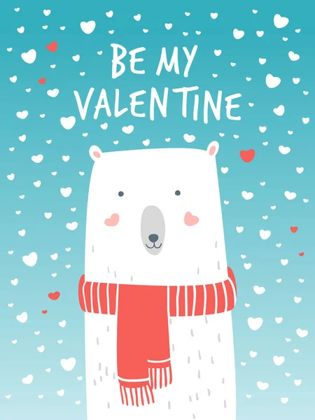 Cartoon Illustration Valentine Day Polar Bear Snow Inglés Dibujado Mano — Archivo Imágenes Vectoriales