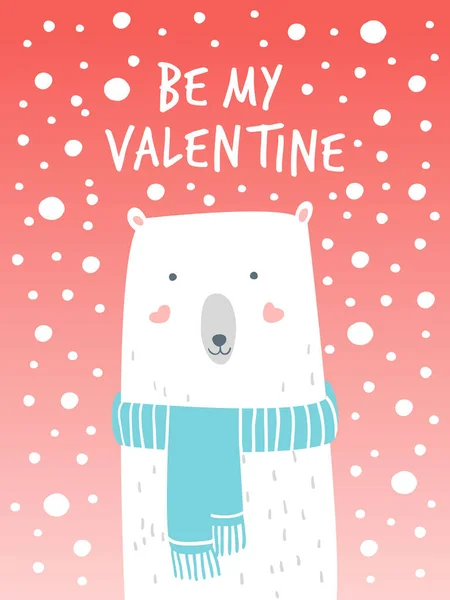 Cartoon Illustration Valentine Day Polar Bear Snow Hand Drawn Cute — Stock Vector