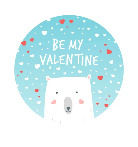 Cartoon Illustration Valentine Day Polar Bear Snow Inglés Dibujado Mano — Archivo Imágenes Vectoriales