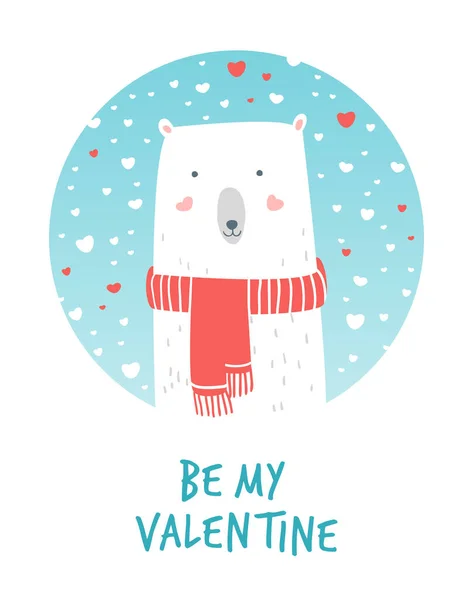 Cartoon Illustration Valentine Day Polar Bear Snow Inglés Dibujado Mano — Archivo Imágenes Vectoriales