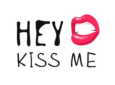 Kırmızı rujlu seksi kadın dudaklar ve mesaj. 