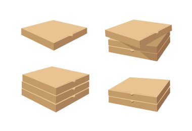 Pizza için kare karton montaj kutusu. Çizgi Film Tarzı Çizim Teslimat Paketi. Düz Grafik Tasarım Klip Sanatı. Vektör Koleksiyonu Yapılandırıldı 